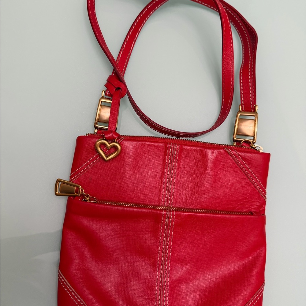 Brighton Red Leather Crossbody with Gold Heart Charm